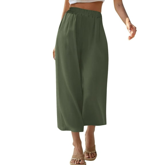 ABATAB Womens Summer Capri Pants Flowy High Waisted Loose Capris Casual Lounge Wide Leg Palazzo Crop Pants with Pockets
