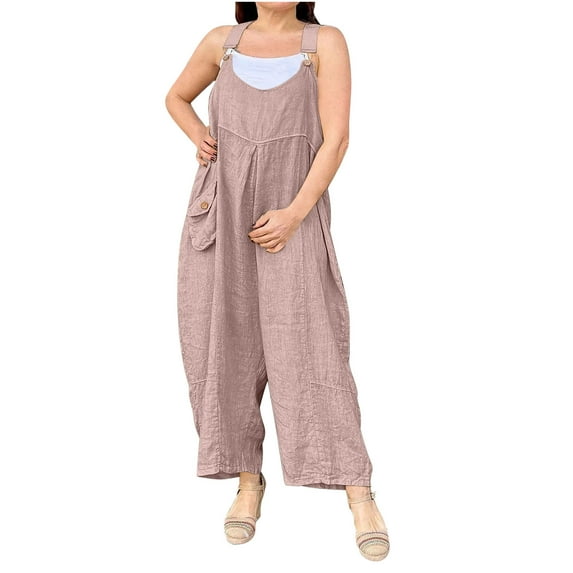 ABATAB Womens Summer Casual Overalls Sleeveless Baggy Clothes Wide Leg Loose Fit Trendy Rompers with Pockets