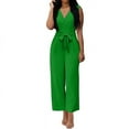thumbnail image 1 of ABATAB Womens Summer Jumpsuits Casual One Piece Trendy Outfits Sleeveless V Neck Wide Leg Pants Work Business Rompers, 1 of 5