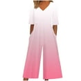 thumbnail image 1 of ABATAB Womens Summer Jumpsuits V Neck Half Sleeve Dressy Rompers Casual Gradient One Piece Wide Leg Outfits with Pockets, 1 of 5