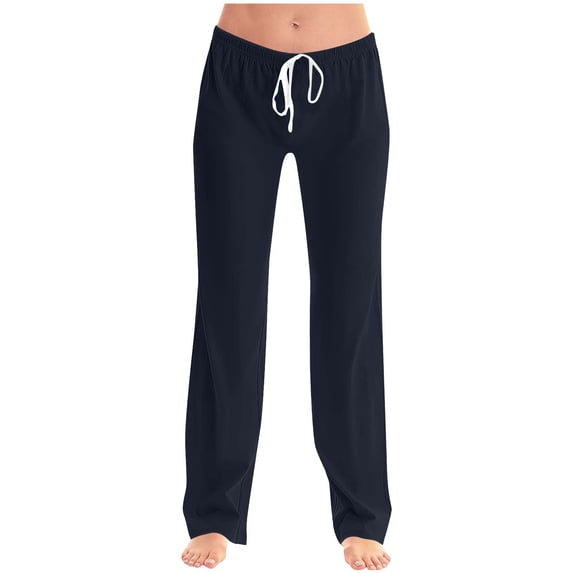 ABATAB Womens Summer Pants Casual Baggy Low Waisted Pants Full Length Drawstring Lounge Slacks Trousers with Pockets