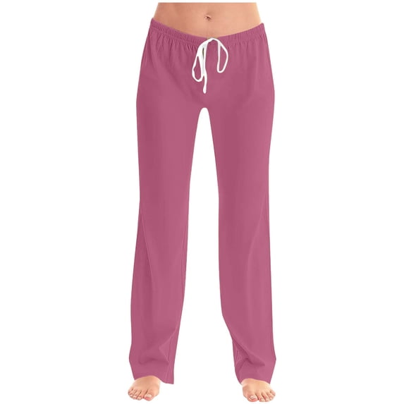 ABATAB Womens Summer Pants Casual Baggy Low Waisted Pants Full Length Drawstring Lounge Slacks Trousers with Pockets