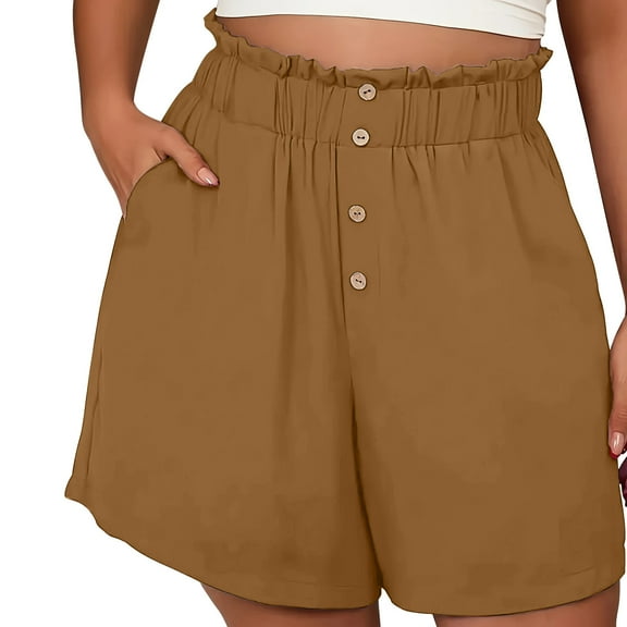 ABATAB Womens Summer Shorts Button down Wide Leg Shorts with Pockets Trendy Elastic Waisted Casual Vacation Outfit
