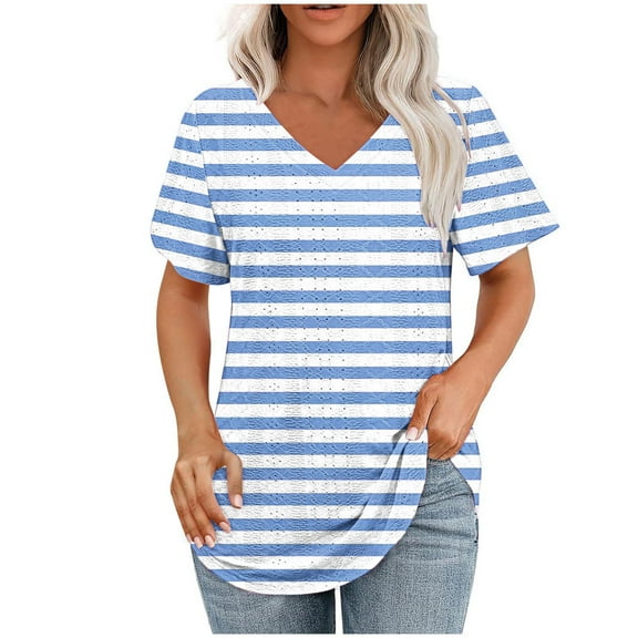 ABATAB Womens Summer T Shirts Short Sleeve V Neck Tops Loose Fit Shirts Spring Fashion Casual Lightweight Clothes