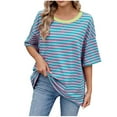 thumbnail image 1 of ABATAB Womens Summer Tops Striped Color Block Half Sleeve T-Shirts Crewneck Casual Loose Basic Dressy Tee Blouses, 1 of 7