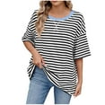 thumbnail image 1 of ABATAB Womens Summer Tops Striped Color Block Half Sleeve T-Shirts Crewneck Casual Loose Basic Dressy Tee Blouses, 1 of 7