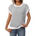thumbnail image 1 of ABATAB Womens Summer Tops Striped Color Block Short Sleeve T-Shirts Knit Crewneck Casual Loose Basic Tee Blouses, 1 of 7