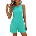 thumbnail image 1 of ABATAB Womens Tank Tops Rompers Sleeveless Crewneck Jumpsuit Loose Open Back Overalls with Pockets Beach Vacation Outfits, 1 of 7