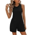 thumbnail image 1 of ABATAB Womens Tank Tops Rompers Sleeveless Crewneck Jumpsuit Loose Open Back Overalls with Pockets Beach Vacation Outfits, 1 of 5
