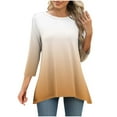 thumbnail image 1 of ABATAB Womens Tops Comfortable Round Neck T Shirts 3/4 Length Sleeve Trendy Printed Dressy Tees Soft Tunic Blouses for Leggings(X-Large,Yellow 6), 1 of 6