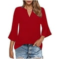 thumbnail image 1 of ABATAB Womens Tops Dressy Casual 3/4 Tiered Bell Sleeve Blouses Double Layered Elegant V-Neck Business Work Tunic Shirts(Large,Red), 1 of 6