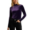 thumbnail image 1 of ABATAB Womens Turtleneck Velvet Top Long Sleeve Workout Casual Shirts Basic Velour Blouse Comfy Soft Clothes, 1 of 6