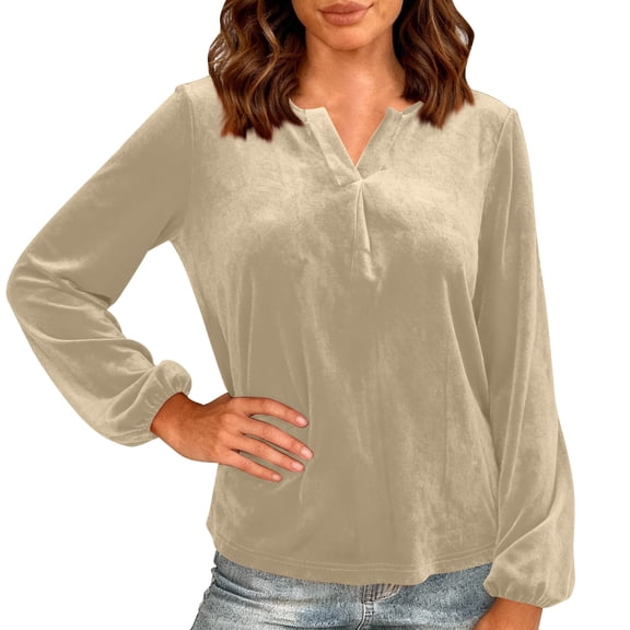 ABATAB Womens Velvet Tops Long Sleeve V Neck T Shirts Trendy Party Holiday Shirts Blouse Casual Lightweight Outfits