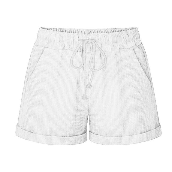 ABATAB Womens Waffle Shorts Comfy Drawstring Elastic Waist Shorts Roll up Hem Summer Dressy Streetwear Shorts with Pockets
