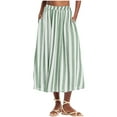 thumbnail image 1 of ABATAB Womens Wide Leg Capri Pants Cotton Linen Striped Culottes Summer Elastic Waist Baggy Fashion Bottoms with Pockets, 1 of 6