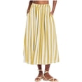 thumbnail image 1 of ABATAB Womens Wide Leg Capri Pants Cotton Linen Striped Culottes Summer Elastic Waist Baggy Fashion Bottoms with Pockets, 1 of 5