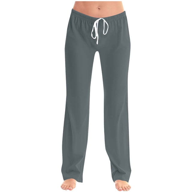ABATAB Womens Wide Leg Pants Baggy Casual Elastic Waisted Pants Pure Color Drawstring Loose Comfy Pants