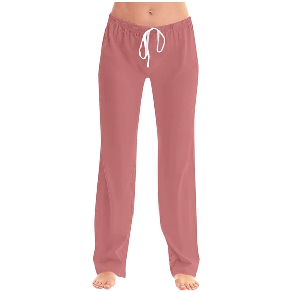ABATAB Womens Wide Leg Pants Baggy Casual Elastic Waisted Pants Pure Color Drawstring Loose Comfy Pants