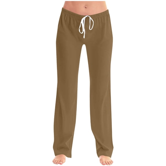ABATAB Womens Wide Leg Pants Baggy Casual Elastic Waisted Pants Pure Color Drawstring Loose Comfy Pants