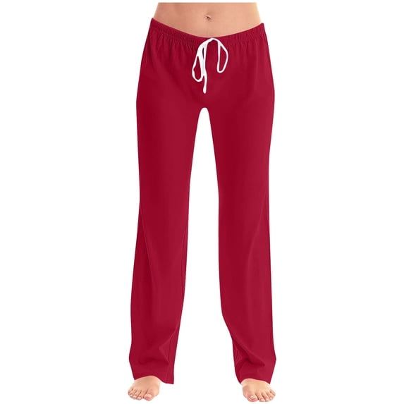 ABATAB Womens Wide Leg Pants Baggy Casual Elastic Waisted Pants Pure Color Drawstring Loose Comfy Pants