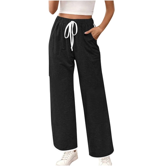 ABATAB Womens Wide Leg Sweatpants High Waisted Baggy Drawstring Pants Loose Fit Breathable Athletic Joggers Trousers with Pockets