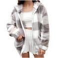 thumbnail image 1 of ABATAB Womens Winter Hoodie Jackets Plus Size Warm Trendy Plaid Hooded Coats Loose Fit Comfy Zip up Fuzzy Fleece Outerwear(XX-Large,Gray), 1 of 6