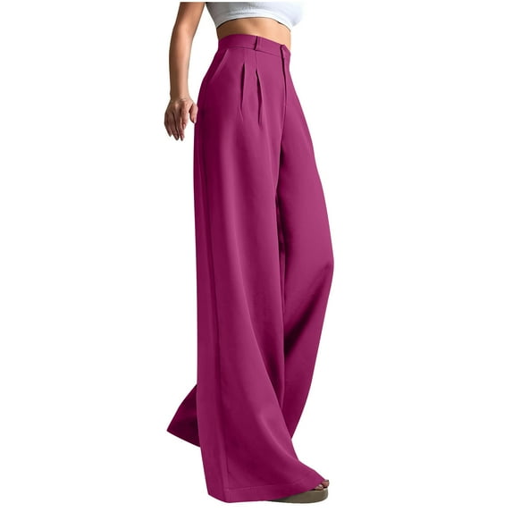 ABATAB Womens Work Pants Business Casual Stretchy Pants Slacks Baggy High Waisted Wide Leg Office Trousers with Pockets