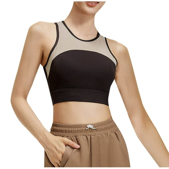 ABATAB Womens Workout Crop Tank Tops Sleeveles Color Block Crewneck Tee Yoga Athletic Running Casual Shirt