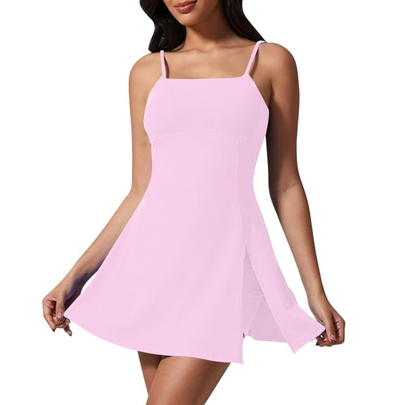 ABATAB Womens Workout Romper Dress Sleeveless Plain Spaghetti Straps Golf Tennis Athletic Shorts Casual Vacation
