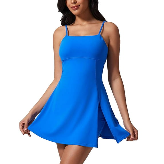 ABATAB Womens Workout Romper Dress Sleeveless Plain Spaghetti Straps Golf Tennis Athletic Shorts Casual Vacation