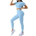 thumbnail image 1 of ABATAB Womens Workout Sets 2 Piece Short Sleeve Crew Neck Crop Top Shirts with High Waisted Leggings Casual Gym Yoga Outfits, 1 of 4