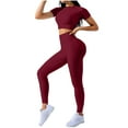 thumbnail image 1 of ABATAB Womens Workout Sets 2 Piece Short Sleeve Crew Neck Crop Top Shirts with High Waisted Leggings Casual Gym Yoga Outfits, 1 of 4