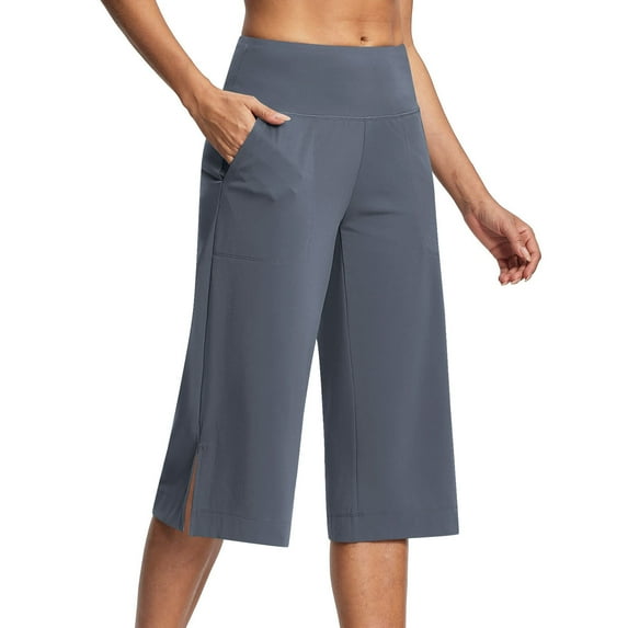 ABATAB Womens Yoga Capri Wide Leg Loose Workout Capris Comfy Lounge Joggers Gym Yoga Crop Straight Pants with Pockets