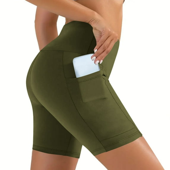ABATAB Womens Yoga Shorts High Waisted Pure Color Yoga Shorts Tight Soft Seamless Butt Lifting Athletic Active Shorts with Pockets