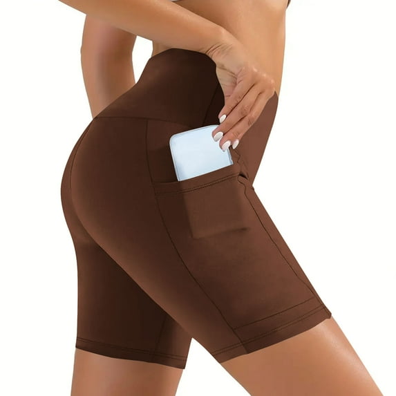 ABATAB Womens Yoga Shorts High Waisted Pure Color Yoga Shorts Tight Soft Seamless Butt Lifting Athletic Active Shorts with Pockets