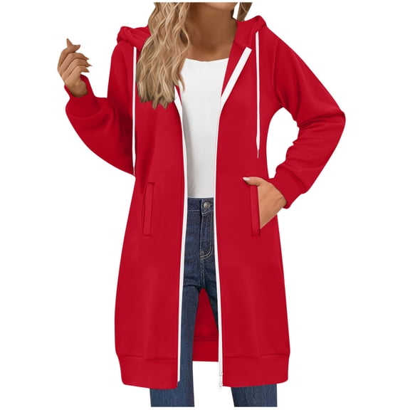 ABATAB Womens Zip up Long Hoodie Jacket Long Sleeve Lightweight Tunic Drawstring Sweatshirt Winter Outfits with Pockets