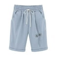 thumbnail image 1 of ABATAB Womes Linen Bermuda Shorts High Waisted Drawstring Fashion Print Casual Beach Knee Length Shorts with Pockets, 1 of 3