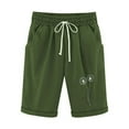 thumbnail image 1 of ABATAB Womes Linen Bermuda Shorts High Waisted Drawstring Fashion Print Casual Beach Knee Length Shorts with Pockets, 1 of 3