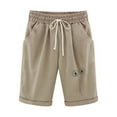 thumbnail image 1 of ABATAB Womes Linen Bermuda Shorts High Waisted Drawstring Fashion Print Casual Beach Knee Length Shorts with Pockets, 1 of 3