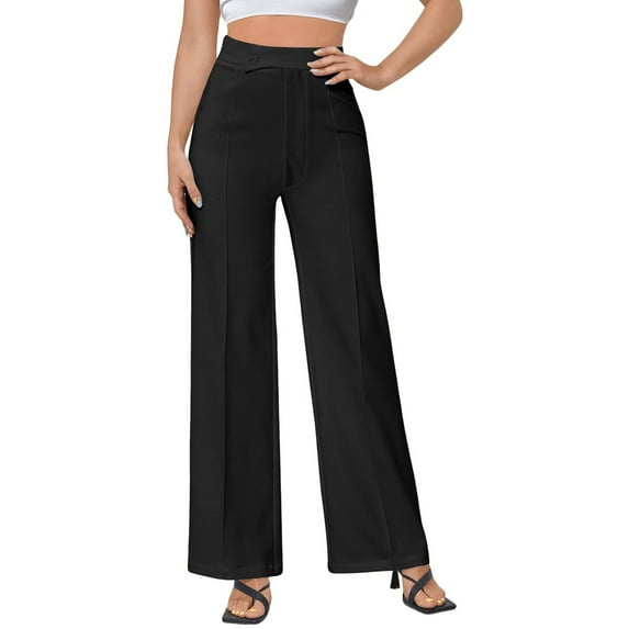 ABATAB Work Pants for Women High Waisted Stretchy Wide Leg Dress Pants Business Loose Casual Pull on Slacks with Pockets