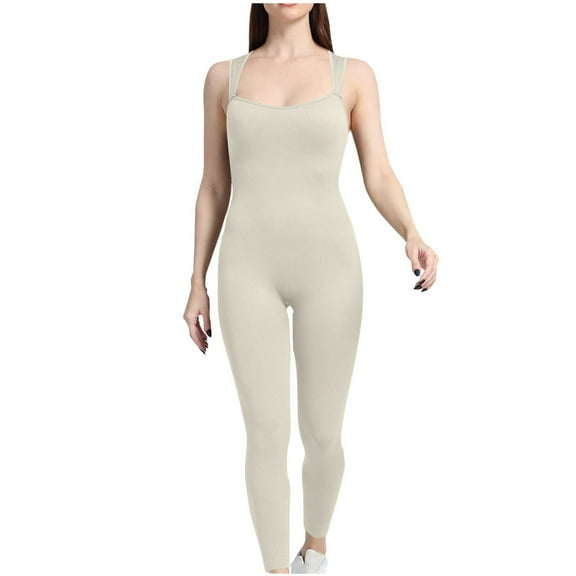 ABATAB Workout Jumpsuits for Women Gym Sleeveless Overall Clothes Bodycon Ribbed One Piece Yoga Exercise Tight Onesie Outfits Romper