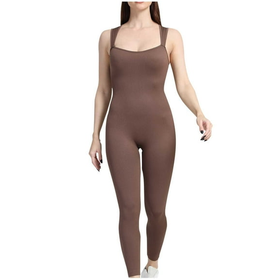 ABATAB Workout Jumpsuits for Women Gym Sleeveless Overall Clothes Bodycon Ribbed One Piece Yoga Exercise Tight Onesie Outfits Romper