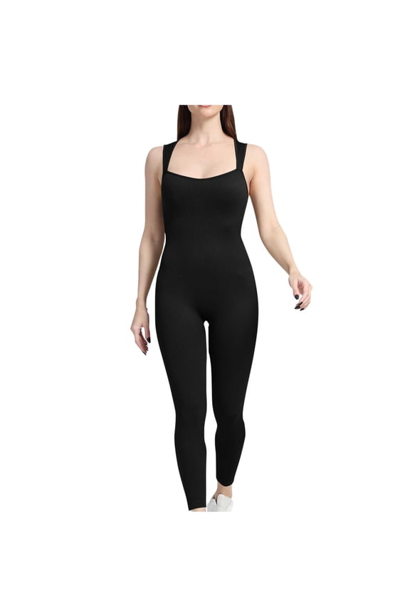 Workout Jumpsuits for Women Gym Sleeveless Overall Clothes Bodycon Ribbed One Piece Yoga Exercise Tight Onesie Outfits Romper