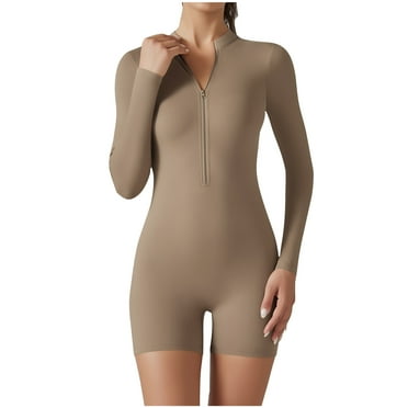 ABATAB Workout Jumpsuits for Women Tight Summer Running Sports Rompers V Neck Long Sleeve Trendy Jumpsuits Fashion Clothes