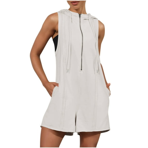 ABATAB Workout Romper for Women Pure Color Sleeveless Athletic Romper One Piece Running Jumpsuits Summer Gym Outfits