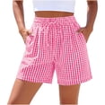 thumbnail image 1 of ABATAB Workout Shorts Women Elastic Drawstring Waist Plaid Shorts with Pockets Summer Active Athletic Running Shorts, 1 of 5