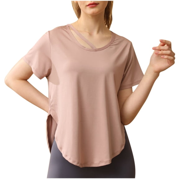 ABATAB Workout Tops for Women Breathable Loose Fit Curve Hem T Shirts Short Sleeve Side Split Running Athletic Tee Tops