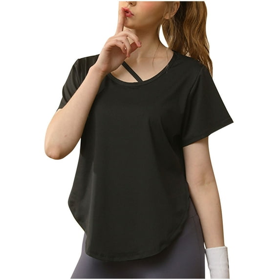 ABATAB Workout Tops for Women Breathable Loose Fit Curve Hem T Shirts Short Sleeve Side Split Running Athletic Tee Tops