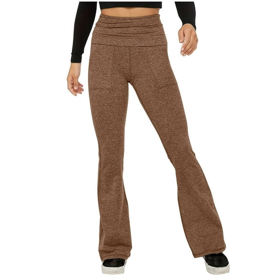 ABATAB Yoga Flare Pants for Women Fold over High Rise Yoga Sweatpants Athletic Workout Bell Bottom Leggings with Pockets