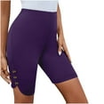 thumbnail image 1 of ABATAB Yoga Shorts for Women Tight Side Button Biker Shorts Solid Color High Waisted Gym Workout Athletic Running Shorts, 1 of 7